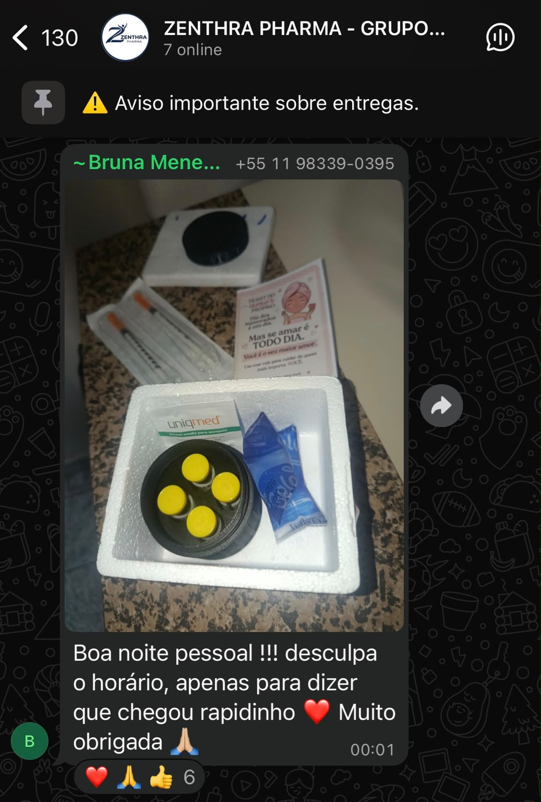 Print real de depoimento de cliente Zenthra no WhatsApp